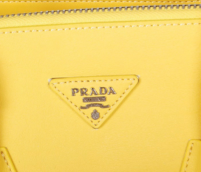 2014 Prada Glace Calf Leather Tote Bag BN2619 lemonyellow